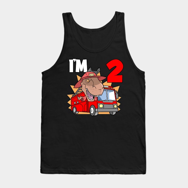 I'm 2 Birthday Firefighter T-Rex Tank Top by ModernMode